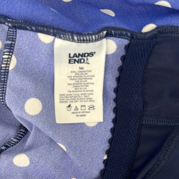 LANDS' END Polka Dot Slimming One-Piece Swimsuit Size 16L Modest Feminine - Picture 10 of 11